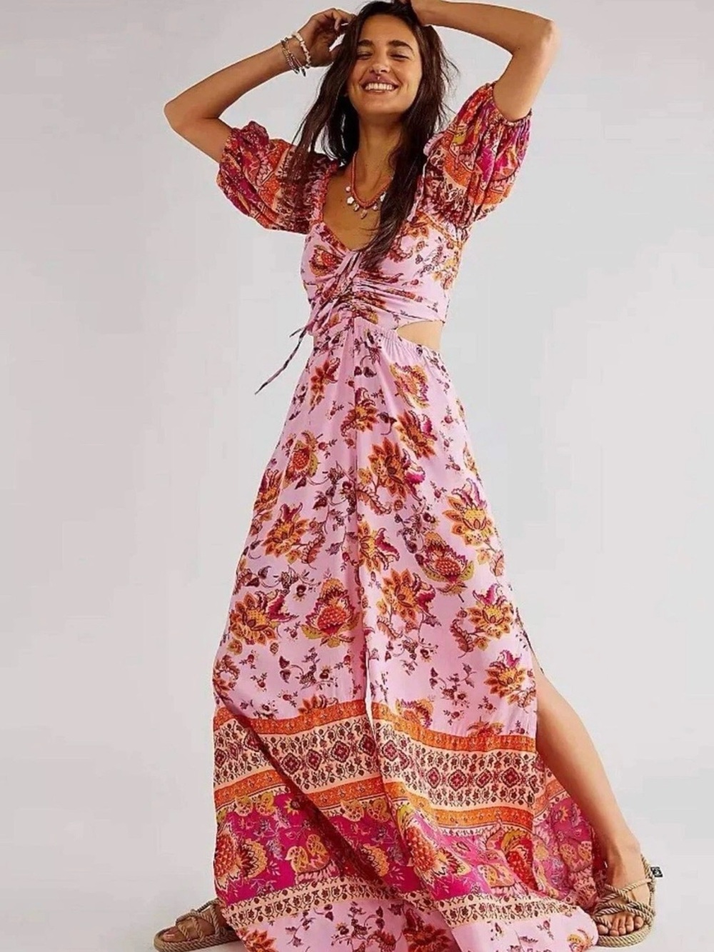 Free People Bali Citrus Skies One Piece  Wide Leg Jumpsuit Size XS